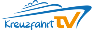 Blue cruise ship graphic with the readable Kreuzfahrt TV logo, combining a stylized vessel silhouette and orange TV lettering.